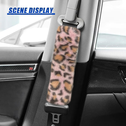 2PCS Leopard Print Car Seat Belt Cover, for Comfort Driving (Pink)