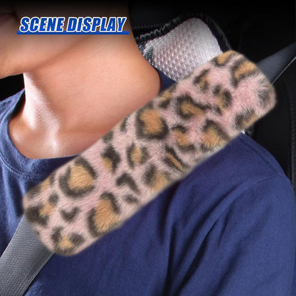 2PCS Leopard Print Car Seat Belt Cover, for Comfort Driving (Pink)
