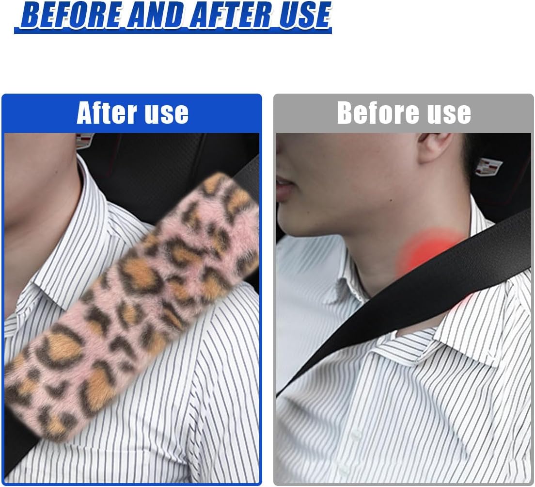 2PCS Leopard Print Car Seat Belt Cover, for Comfort Driving (Pink)