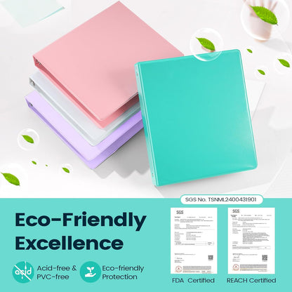 2 Pack BinderX Extra Durable 3 Ring Binder, 1 Inch Binder Round Rings, Fits 350 Sheets of 8.5x11 Paper, Customizable View Cover with Inside Pockets, Cute 1 Inch Binders 3 Ring, Pink & Purple