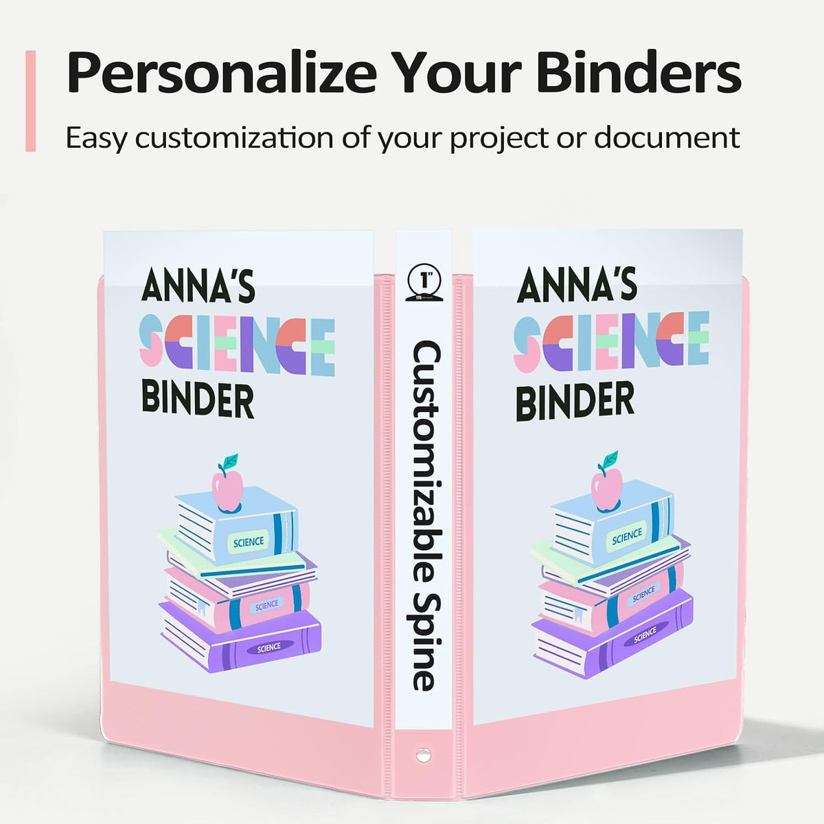 2 Pack BinderX Extra Durable 3 Ring Binder, 1 Inch Binder Round Rings, Fits 350 Sheets of 8.5x11 Paper, Customizable View Cover with Inside Pockets, Cute 1 Inch Binders 3 Ring, Pink & Purple