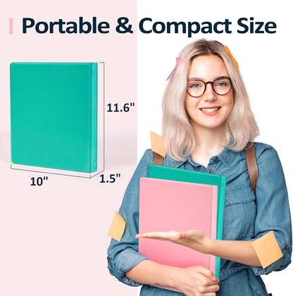 2 Pack BinderX Extra Durable 3 Ring Binder, 1 Inch Binder Round Rings, Fits 350 Sheets of 8.5x11 Paper, Customizable View Cover with Inside Pockets, Cute 1 Inch Binders 3 Ring, Pink & Purple