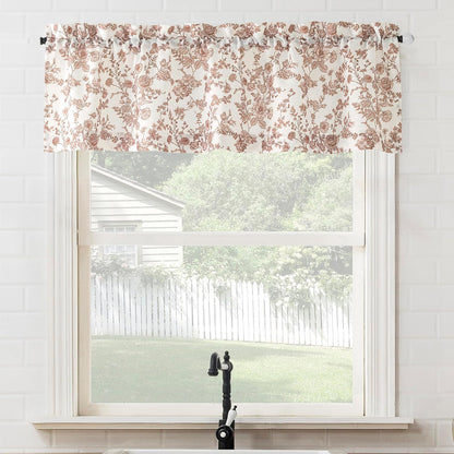 Eloise Tonal Botanical Semi-Sheer Rod Pocket Kitchen Curtain Valance, Blush Pink, 54" W x 14" L