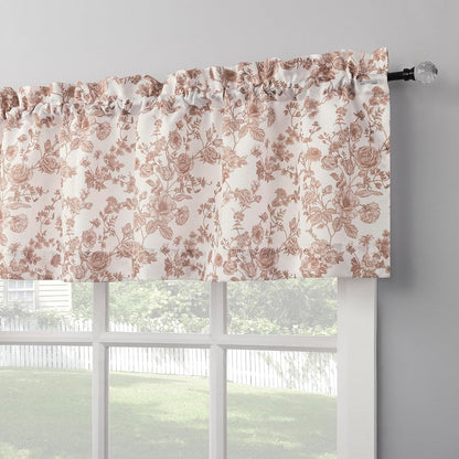 Eloise Tonal Botanical Semi-Sheer Rod Pocket Kitchen Curtain Valance, Blush Pink, 54" W x 14" L