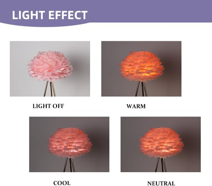 Meefad Feather Floor Lamp Tall Standing Lamp for Bedroom Pink Feather