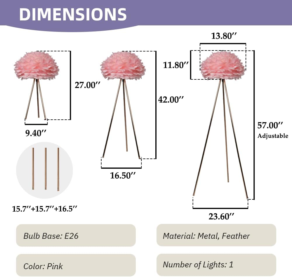 Meefad Feather Floor Lamp Tall Standing Lamp for Bedroom Pink Feather