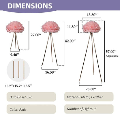 Meefad Feather Floor Lamp Tall Standing Lamp for Bedroom Pink Feather