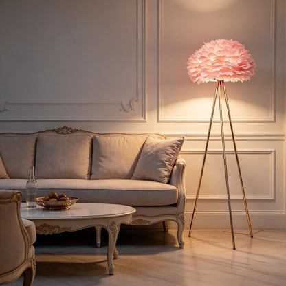 Meefad Feather Floor Lamp Tall Standing Lamp for Bedroom Pink Feather