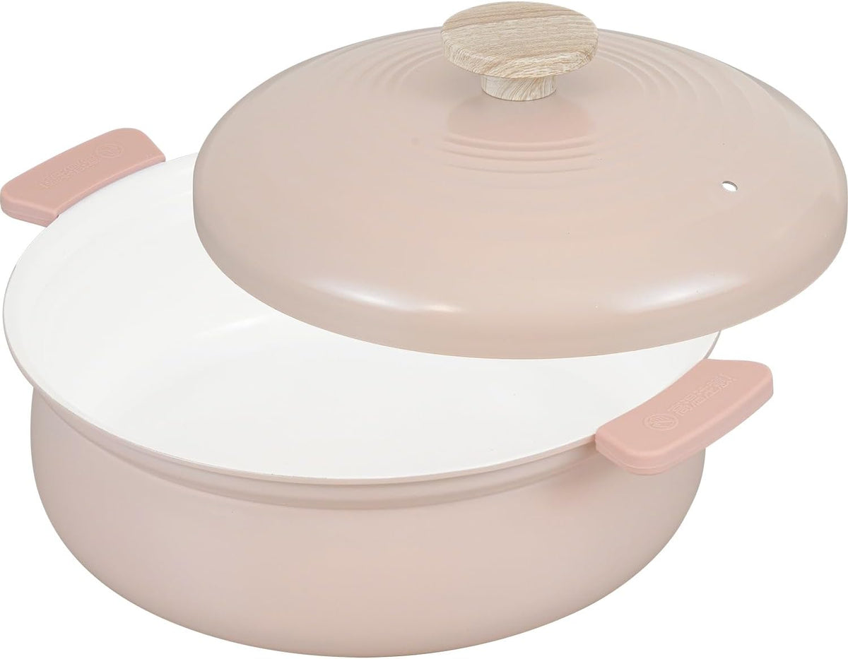 RB-3654 Tabletop Pot, For 3 to 4 People, 9.4 inches (24 cm), Pink, Induction & Gas Compatible, Double Handled Pot, Lightweight Ceramic