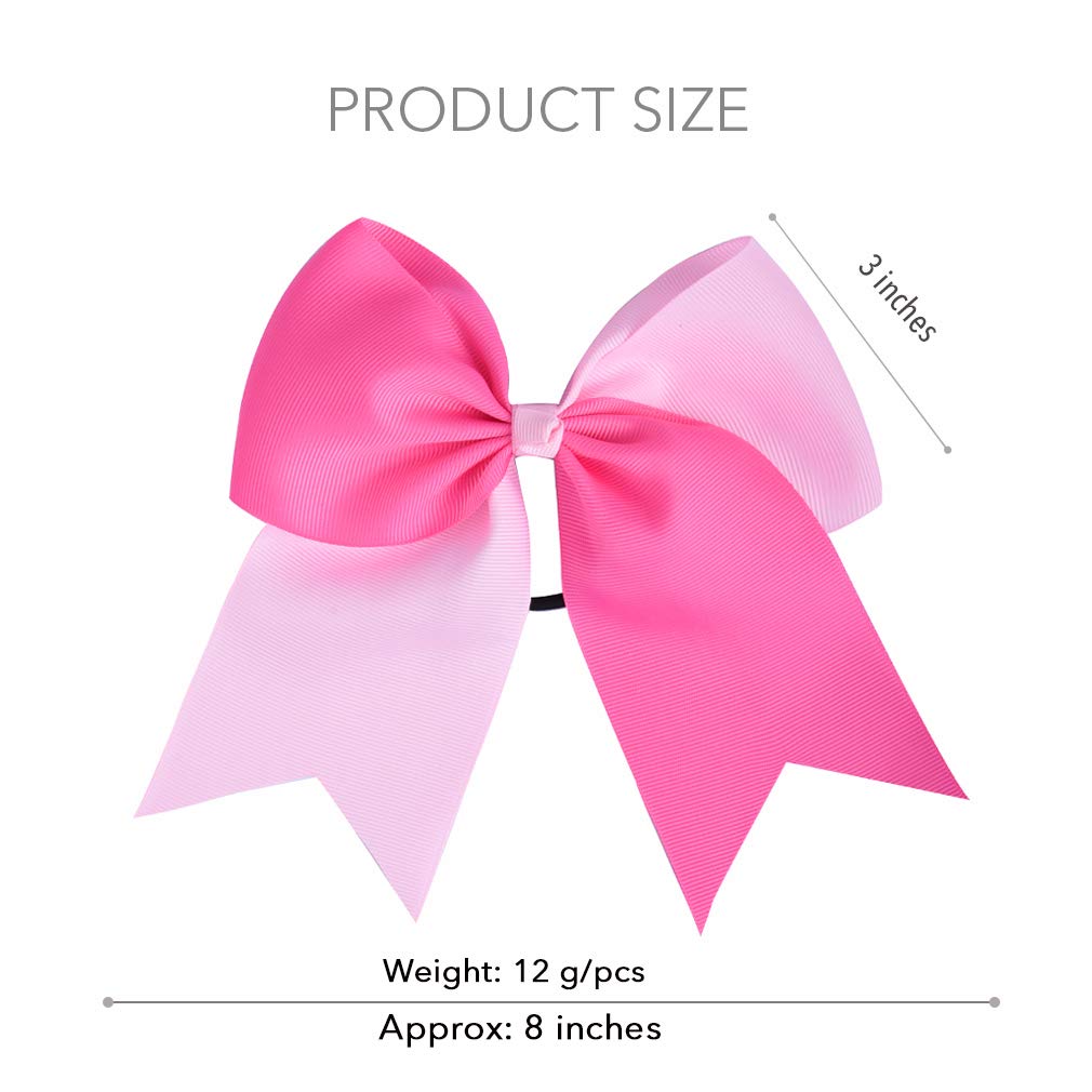 12PCS 8" Two Toned Large Cheer Hair Bows Ponytail Holder Handmade for Teen Girls Softball Cheerleader Sports-Light Pink/Bright Pink