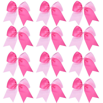 12PCS 8" Two Toned Large Cheer Hair Bows Ponytail Holder Handmade for Teen Girls Softball Cheerleader Sports-Light Pink/Bright Pink