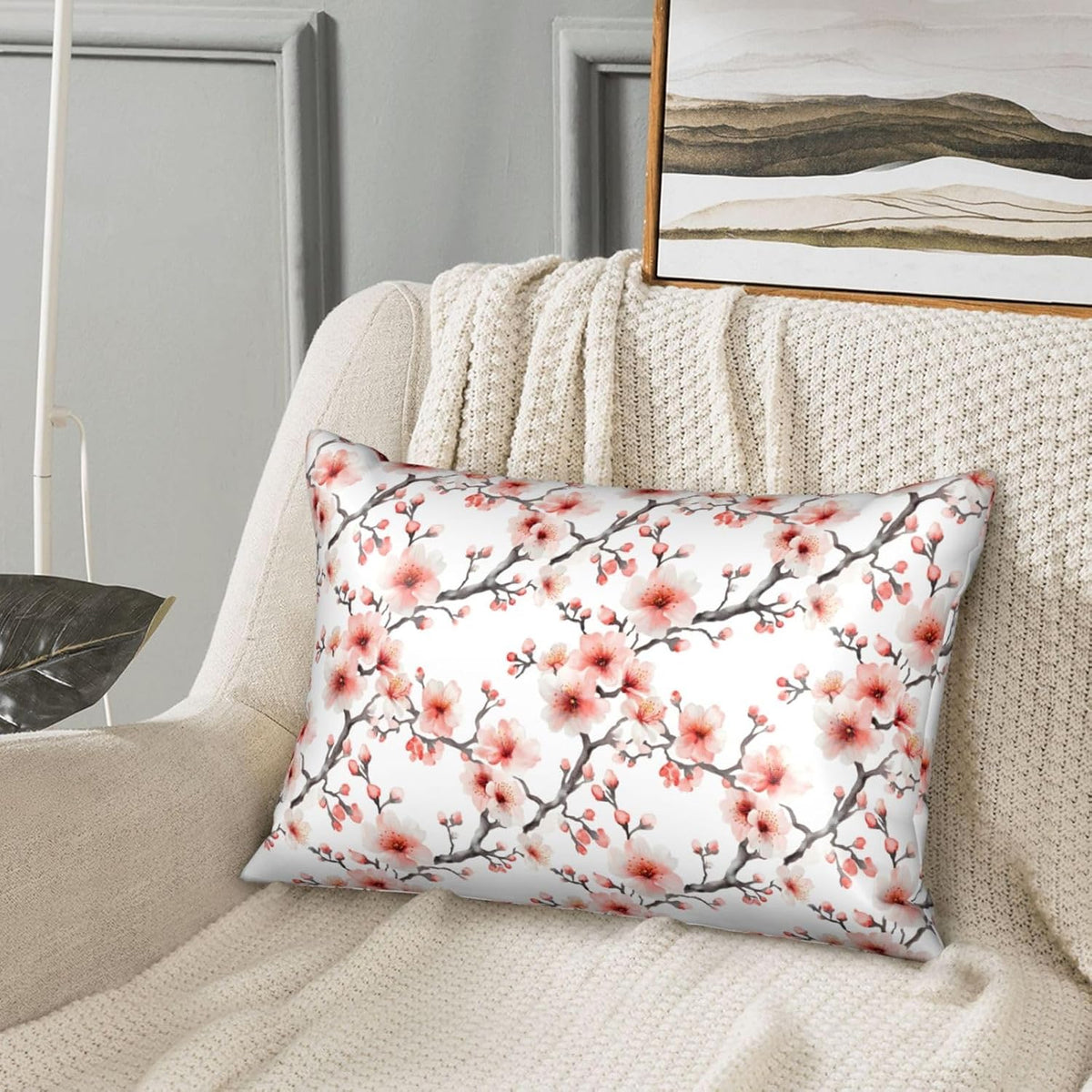 Pink Peach Blossom Print Satin Pillowcase for Hair and Skin, Queen Size Pillowcases with Zipper, Similar to Silk Pillow Case Cover 20x30 Inches