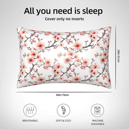 Pink Peach Blossom Print Satin Pillowcase for Hair and Skin, Queen Size Pillowcases with Zipper, Similar to Silk Pillow Case Cover 20x30 Inches