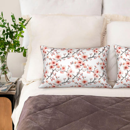 Pink Peach Blossom Print Satin Pillowcase for Hair and Skin, Queen Size Pillowcases with Zipper, Similar to Silk Pillow Case Cover 20x30 Inches