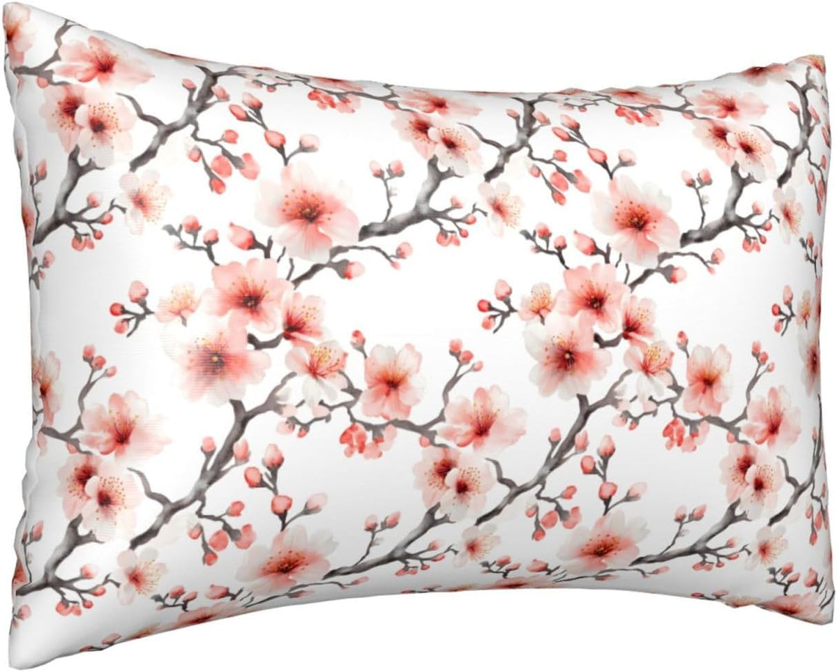 Pink Peach Blossom Print Satin Pillowcase for Hair and Skin, Queen Size Pillowcases with Zipper, Similar to Silk Pillow Case Cover 20x30 Inches