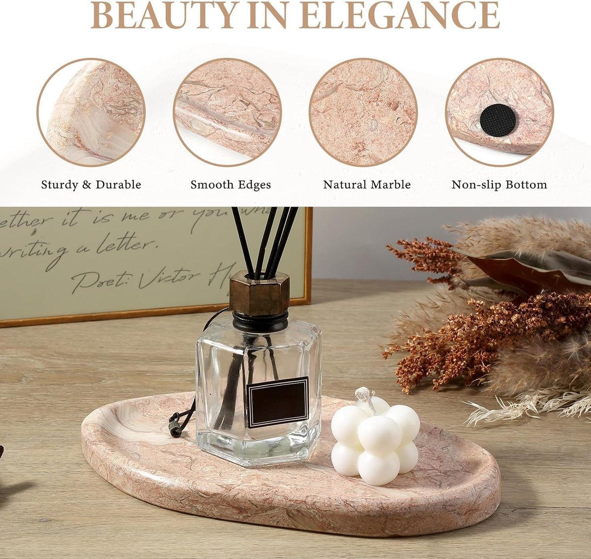 Luxurious Natural Pink Marble Vanity Tray, Cloud Shape Serving Stone Key Tray for Home Decor, 10" x 7" Marble Storage Trays for Bathroom, Stone Plate Holder for Perfume, Candle and Jewelry