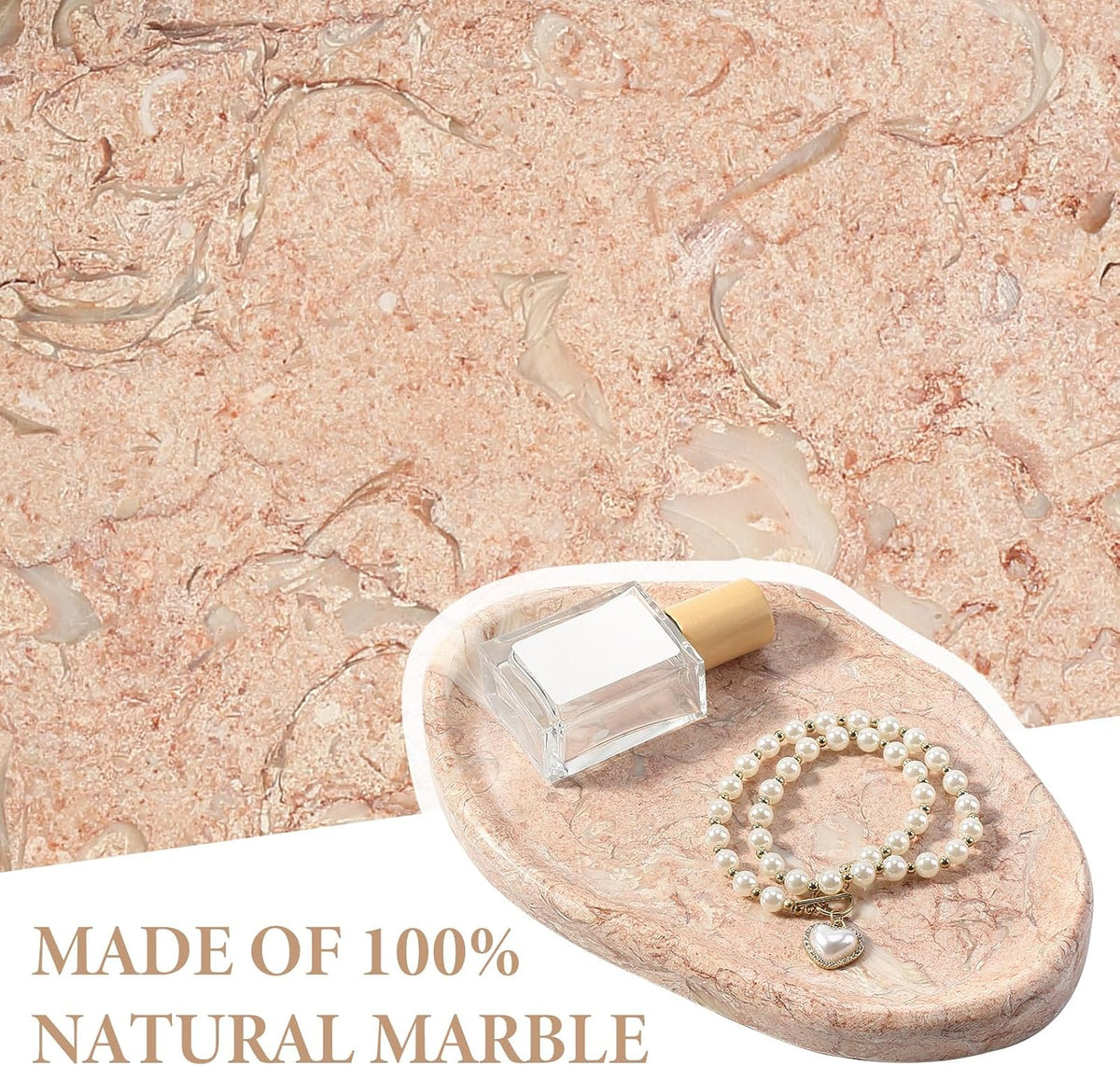 Luxurious Natural Pink Marble Vanity Tray, Cloud Shape Serving Stone Key Tray for Home Decor, 10" x 7" Marble Storage Trays for Bathroom, Stone Plate Holder for Perfume, Candle and Jewelry