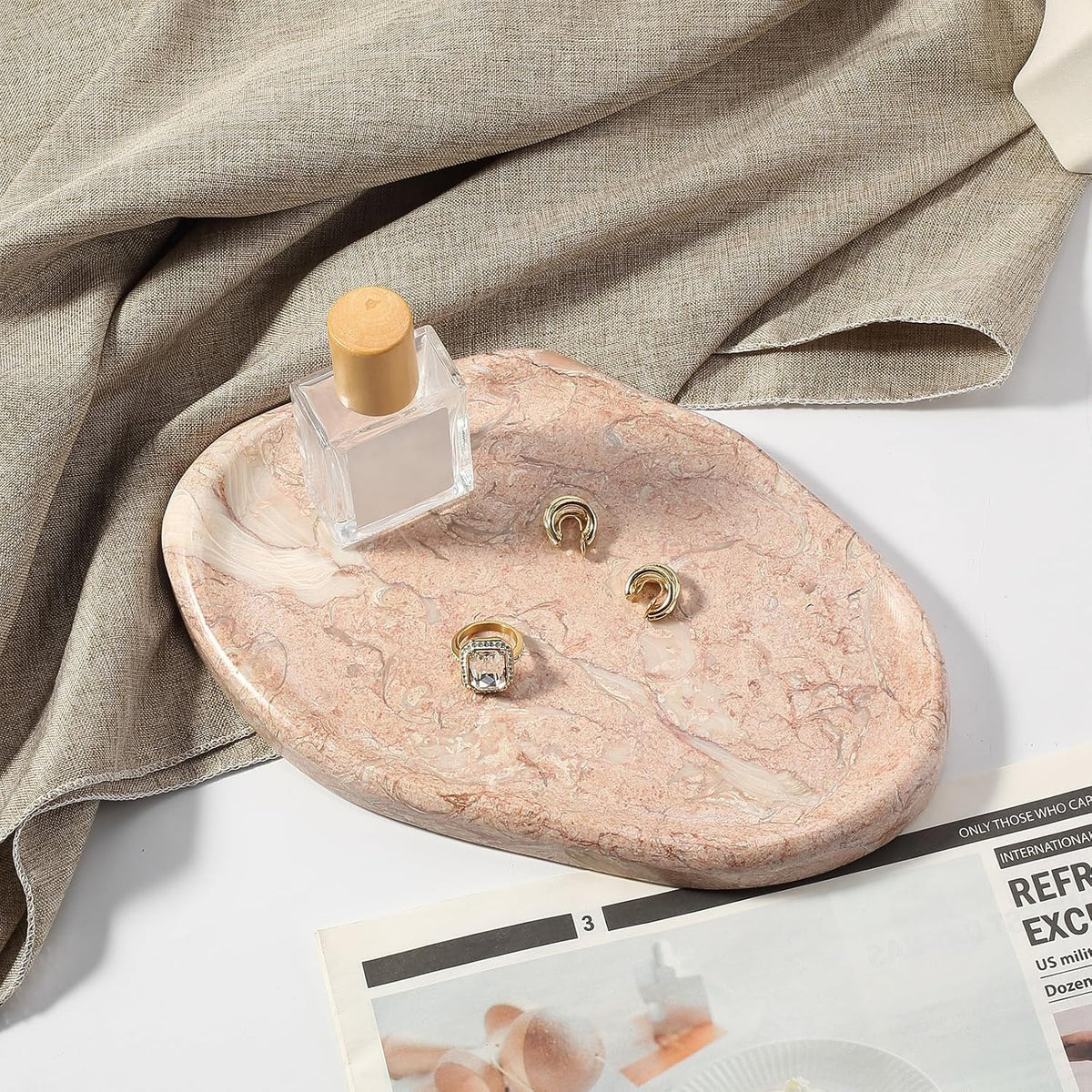 Luxurious Natural Pink Marble Vanity Tray, Cloud Shape Serving Stone Key Tray for Home Decor, 10" x 7" Marble Storage Trays for Bathroom, Stone Plate Holder for Perfume, Candle and Jewelry