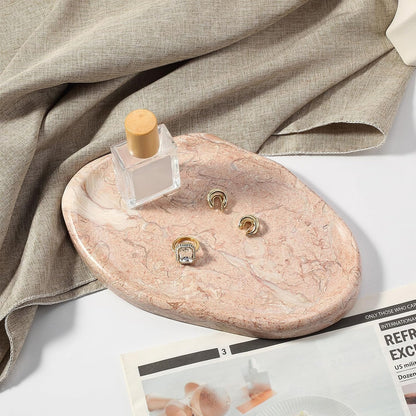 Luxurious Natural Pink Marble Vanity Tray, Cloud Shape Serving Stone Key Tray for Home Decor, 10" x 7" Marble Storage Trays for Bathroom, Stone Plate Holder for Perfume, Candle and Jewelry