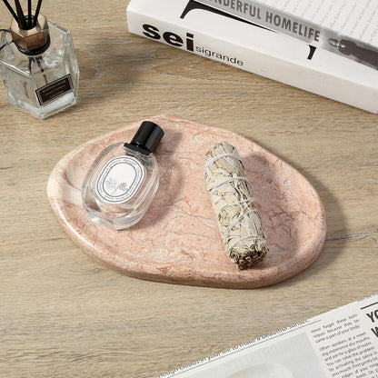 Luxurious Natural Pink Marble Vanity Tray, Cloud Shape Serving Stone Key Tray for Home Decor, 10" x 7" Marble Storage Trays for Bathroom, Stone Plate Holder for Perfume, Candle and Jewelry