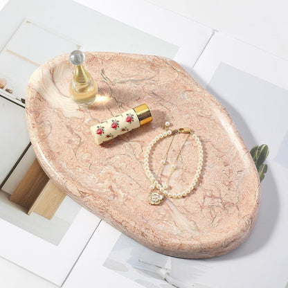 Luxurious Natural Pink Marble Vanity Tray, Cloud Shape Serving Stone Key Tray for Home Decor, 10" x 7" Marble Storage Trays for Bathroom, Stone Plate Holder for Perfume, Candle and Jewelry