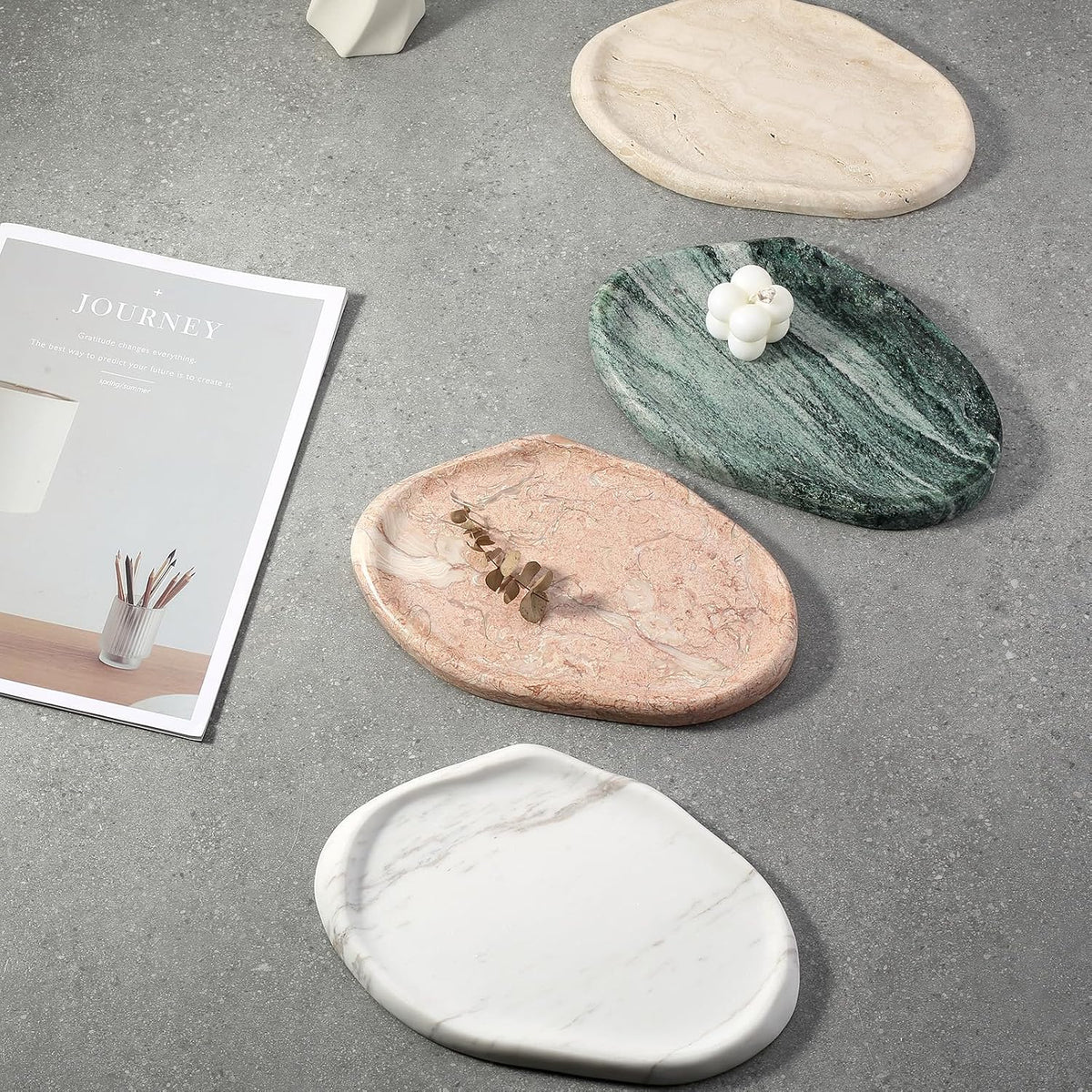 Luxurious Natural Pink Marble Vanity Tray, Cloud Shape Serving Stone Key Tray for Home Decor, 10" x 7" Marble Storage Trays for Bathroom, Stone Plate Holder for Perfume, Candle and Jewelry