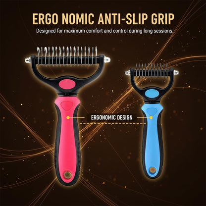 Deshedding Brush for Dogs and Cats: Undercoat Rake Pet Brush for Long Hair - Dematting Comb Removes Tangles Knots and Loose Fur, Grooming Tool for Thick Coats (pink, M+M)