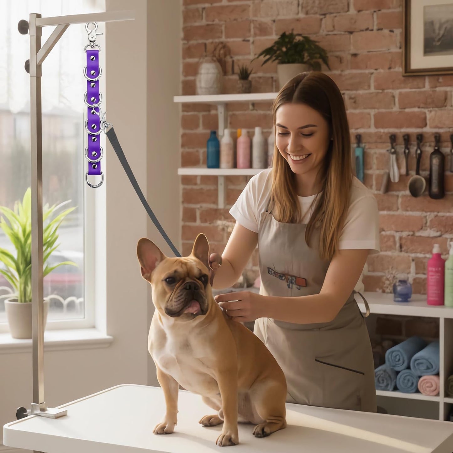 Dog Grooming Loop Extension Strap with 5 D-Rings – 3/4 Inch Wide Waterproof PVC Connector Strap for Pet Safety, Grooming Tables & Bathing (Hot Pink, 11 inch (5 D-Ring))