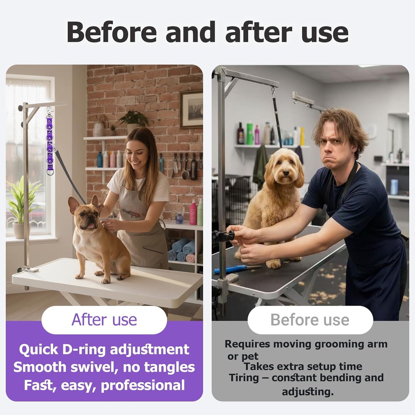 Dog Grooming Loop Extension Strap with 5 D-Rings – 3/4 Inch Wide Waterproof PVC Connector Strap for Pet Safety, Grooming Tables & Bathing (Hot Pink, 11 inch (5 D-Ring))