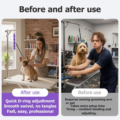 Dog Grooming Loop Extension Strap with 5 D-Rings – 3/4 Inch Wide Waterproof PVC Connector Strap for Pet Safety, Grooming Tables & Bathing (Hot Pink, 11 inch (5 D-Ring))