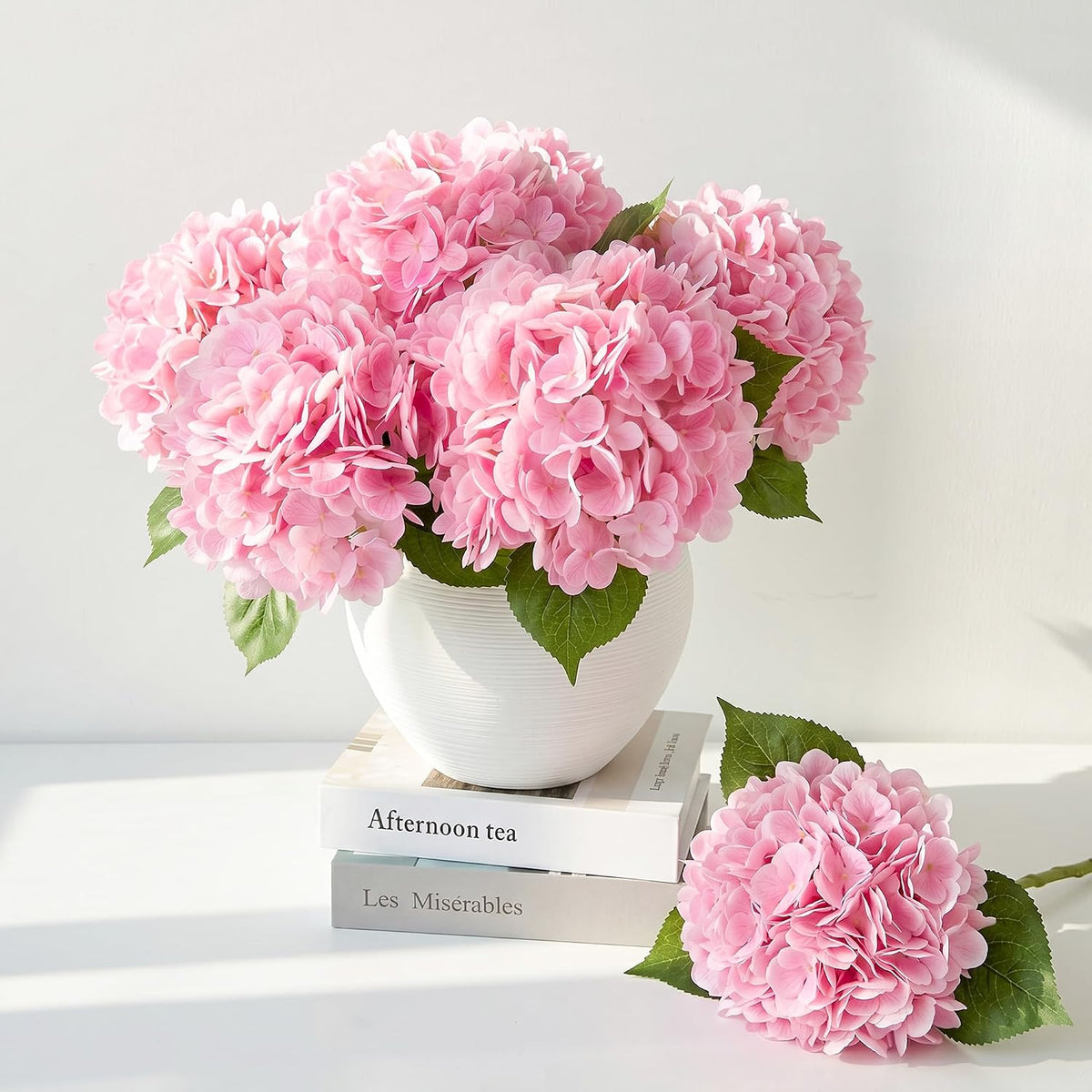 5Pcs Pink Hydrangea Artificial Flowers, 21in Faux Hydrangeas