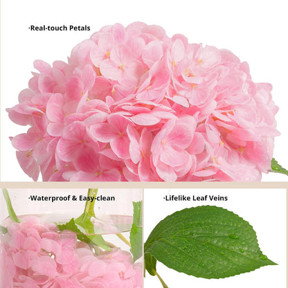 5Pcs Pink Hydrangea Artificial Flowers, 21in Faux Hydrangeas