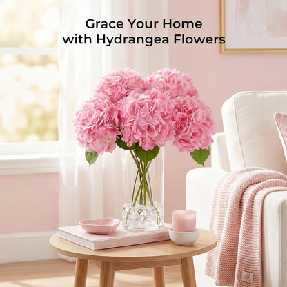 5Pcs Pink Hydrangea Artificial Flowers, 21in Faux Hydrangeas
