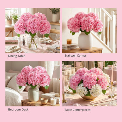 5Pcs Pink Hydrangea Artificial Flowers, 21in Faux Hydrangeas