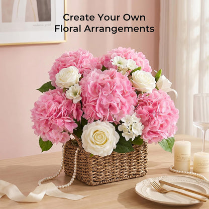 5Pcs Pink Hydrangea Artificial Flowers, 21in Faux Hydrangeas