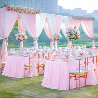 Light Pink Tablecloth for 6 Foot Rectangle Table, Baby Pink Tulle Tutu Tables Skirt Party Table Cover 6ft Baby Shower Banquet Dessert Wedding Pink Tables Cloths Ruffle Bridal Shower