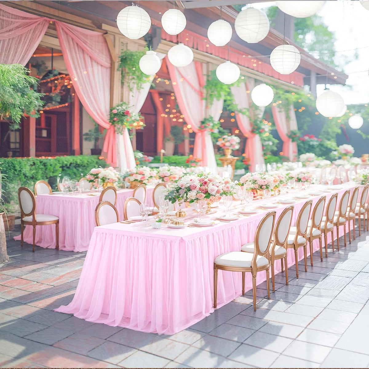 Light Pink Tablecloth for 6 Foot Rectangle Table, Baby Pink Tulle Tutu Tables Skirt Party Table Cover 6ft Baby Shower Banquet Dessert Wedding Pink Tables Cloths Ruffle Bridal Shower