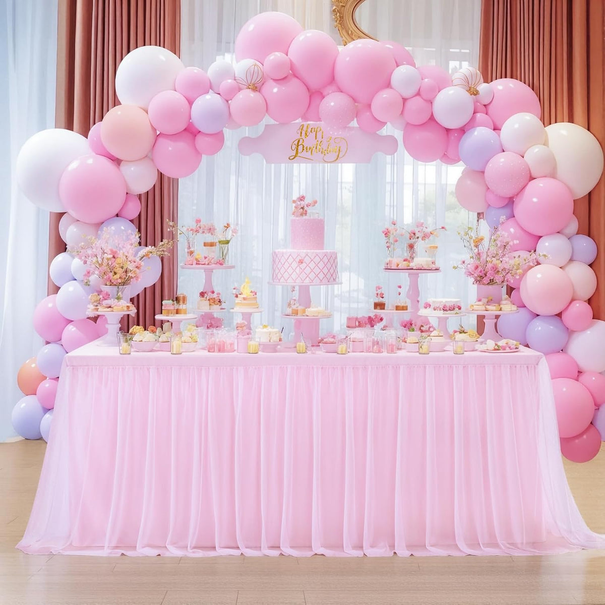 Light Pink Tablecloth for 6 Foot Rectangle Table, Baby Pink Tulle Tutu Tables Skirt Party Table Cover 6ft Baby Shower Banquet Dessert Wedding Pink Tables Cloths Ruffle Bridal Shower