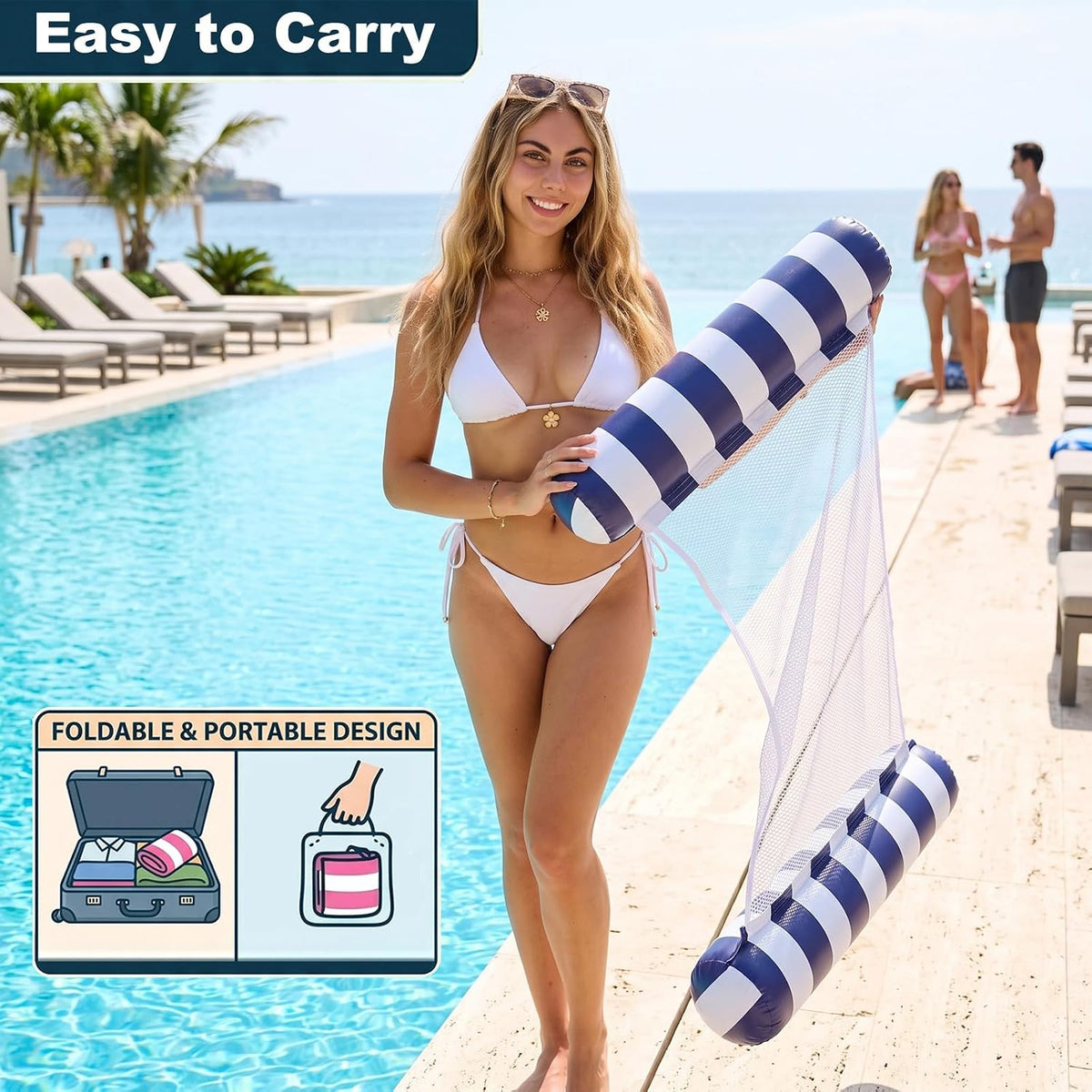 5 Pack Inflatable Pool Floats Adult Size Water Hammock,Hammock Floats for Adults,4-in-1 Multi-Purpose Pool Floating Toys,Pool Rafts Lounge Chairs Floaties,for Adults Vacation Fun and Rest