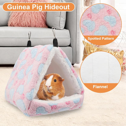 Sugar Glider Bed Cozy Small Animal Hammock Hanging House Washable Warm Guinea Pig Hideout Hamster Cave Accessories for Rat Hamster Gerbil Sugar Glider Chinchilla Squirrel and Bird (Large Pink)