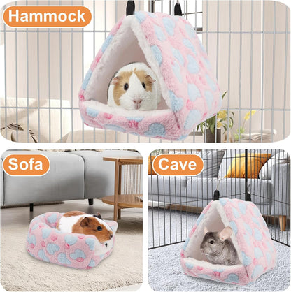 Sugar Glider Bed Cozy Small Animal Hammock Hanging House Washable Warm Guinea Pig Hideout Hamster Cave Accessories for Rat Hamster Gerbil Sugar Glider Chinchilla Squirrel and Bird (Large Pink)