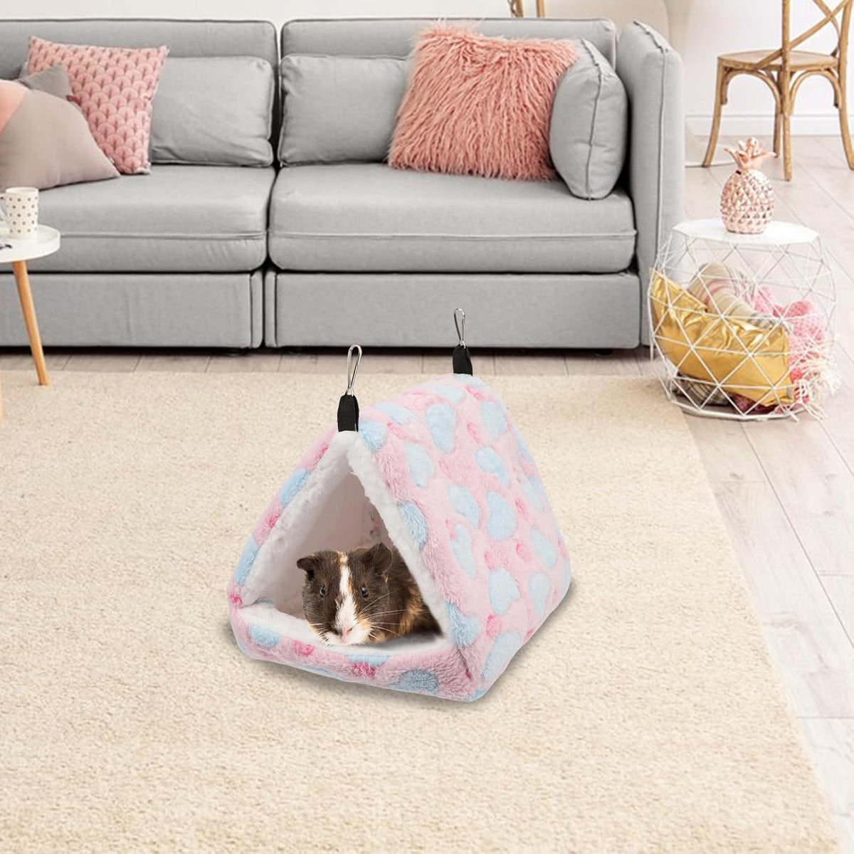 Sugar Glider Bed Cozy Small Animal Hammock Hanging House Washable Warm Guinea Pig Hideout Hamster Cave Accessories for Rat Hamster Gerbil Sugar Glider Chinchilla Squirrel and Bird (Large Pink)