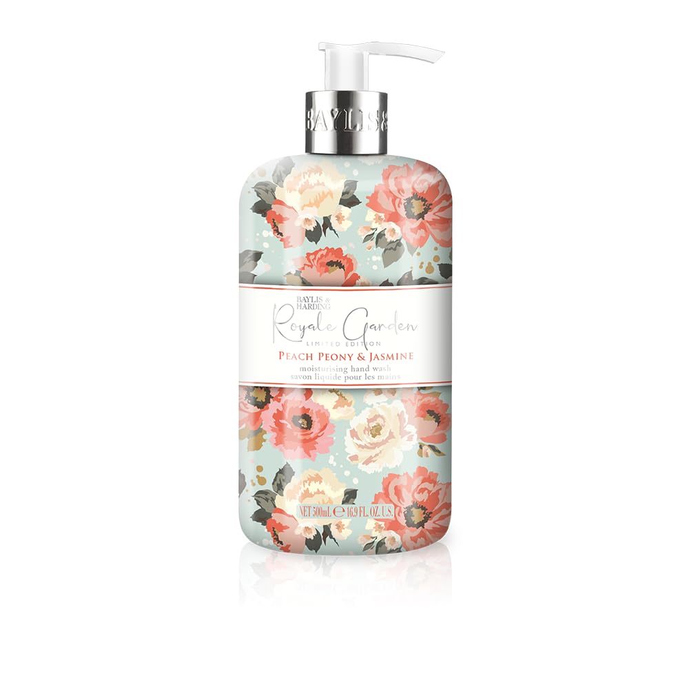 Liquid Hand Soap Wash with Dispenser, Royale Garden, Peach Peony & Jasmine, 16.9oz/500ml