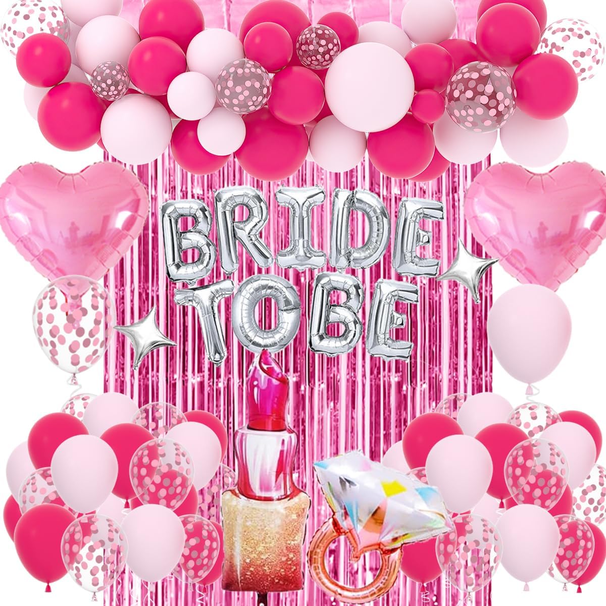 Classy Pink Bachelorette Party Decorations - Rose Red Hot Pink Balloons Bride To Be Balloons Fringe Curtain for Girls Last Rodeo Bridal Shower Bride To Be Bachelorette Decorations Naughty