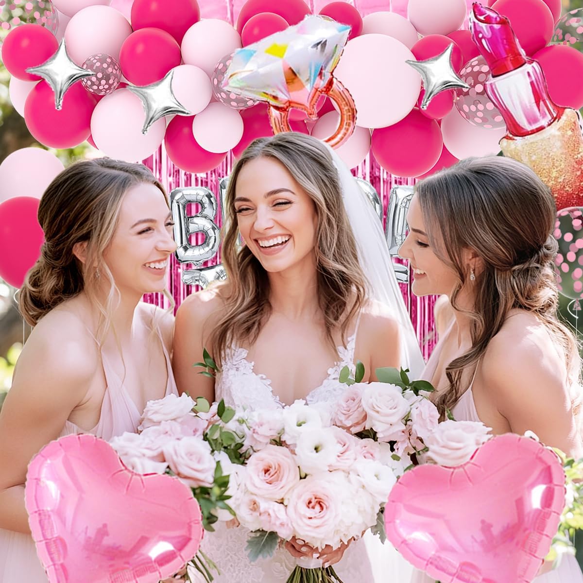 Classy Pink Bachelorette Party Decorations - Rose Red Hot Pink Balloons Bride To Be Balloons Fringe Curtain for Girls Last Rodeo Bridal Shower Bride To Be Bachelorette Decorations Naughty