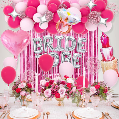 Classy Pink Bachelorette Party Decorations - Rose Red Hot Pink Balloons Bride To Be Balloons Fringe Curtain for Girls Last Rodeo Bridal Shower Bride To Be Bachelorette Decorations Naughty