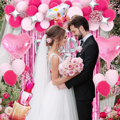 Classy Pink Bachelorette Party Decorations - Rose Red Hot Pink Balloons Bride To Be Balloons Fringe Curtain for Girls Last Rodeo Bridal Shower Bride To Be Bachelorette Decorations Naughty