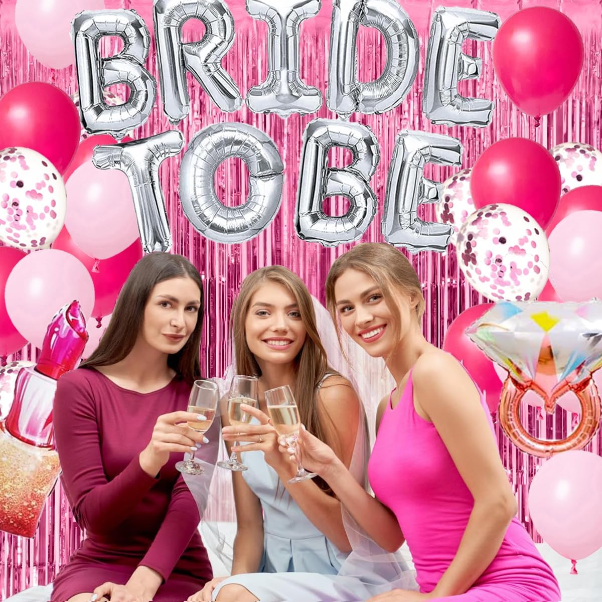 Classy Pink Bachelorette Party Decorations - Rose Red Hot Pink Balloons Bride To Be Balloons Fringe Curtain for Girls Last Rodeo Bridal Shower Bride To Be Bachelorette Decorations Naughty