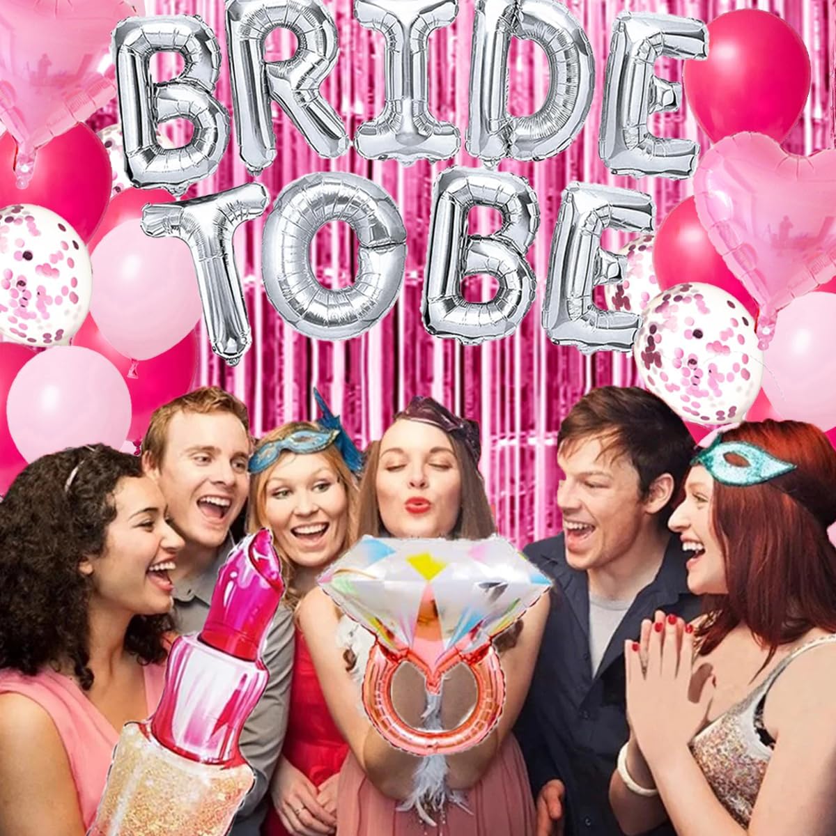 Classy Pink Bachelorette Party Decorations - Rose Red Hot Pink Balloons Bride To Be Balloons Fringe Curtain for Girls Last Rodeo Bridal Shower Bride To Be Bachelorette Decorations Naughty