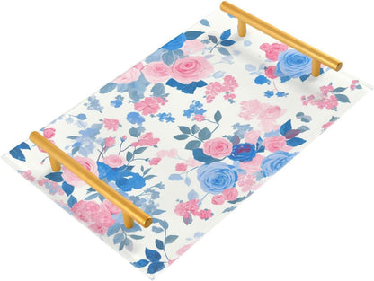 White Peach Blue Pastel Rose Decorative Eating Tray with Handles Board Serving Tray for Jewelry Perfume for Modern Serving bandeja para servir Cafe